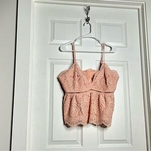 Willow+Root - Peach Floral Lace Tank Top - Size XL